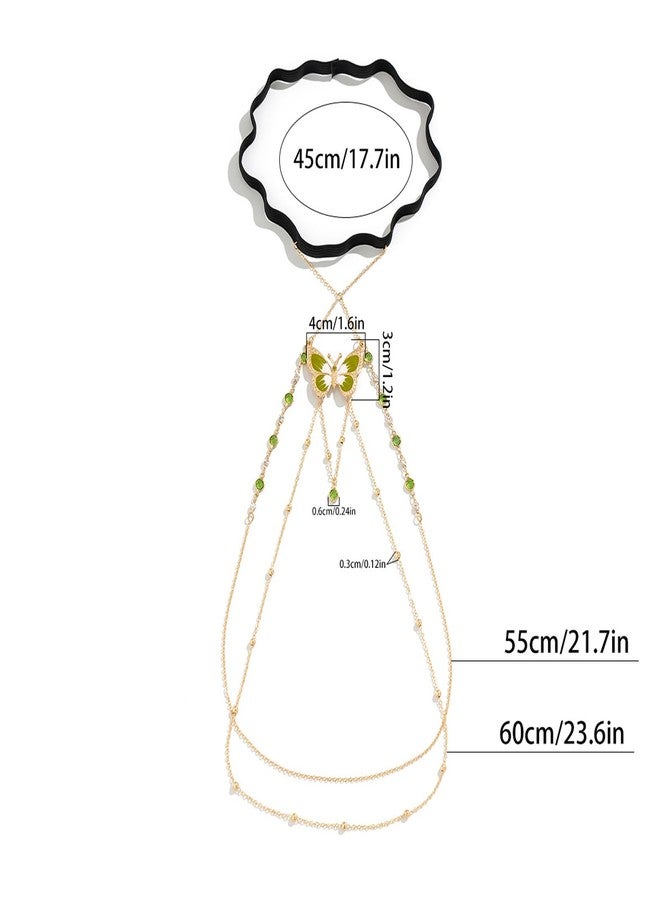 WFik Summer Crystal Thigh Chain Jewelry Elastic Adjustable Crystal Tassel Leg Chain Bikini Beach Festival Rave Rhinestone Butterfly Body Thigh Chain Jewelry for Women (Green) - Image 4